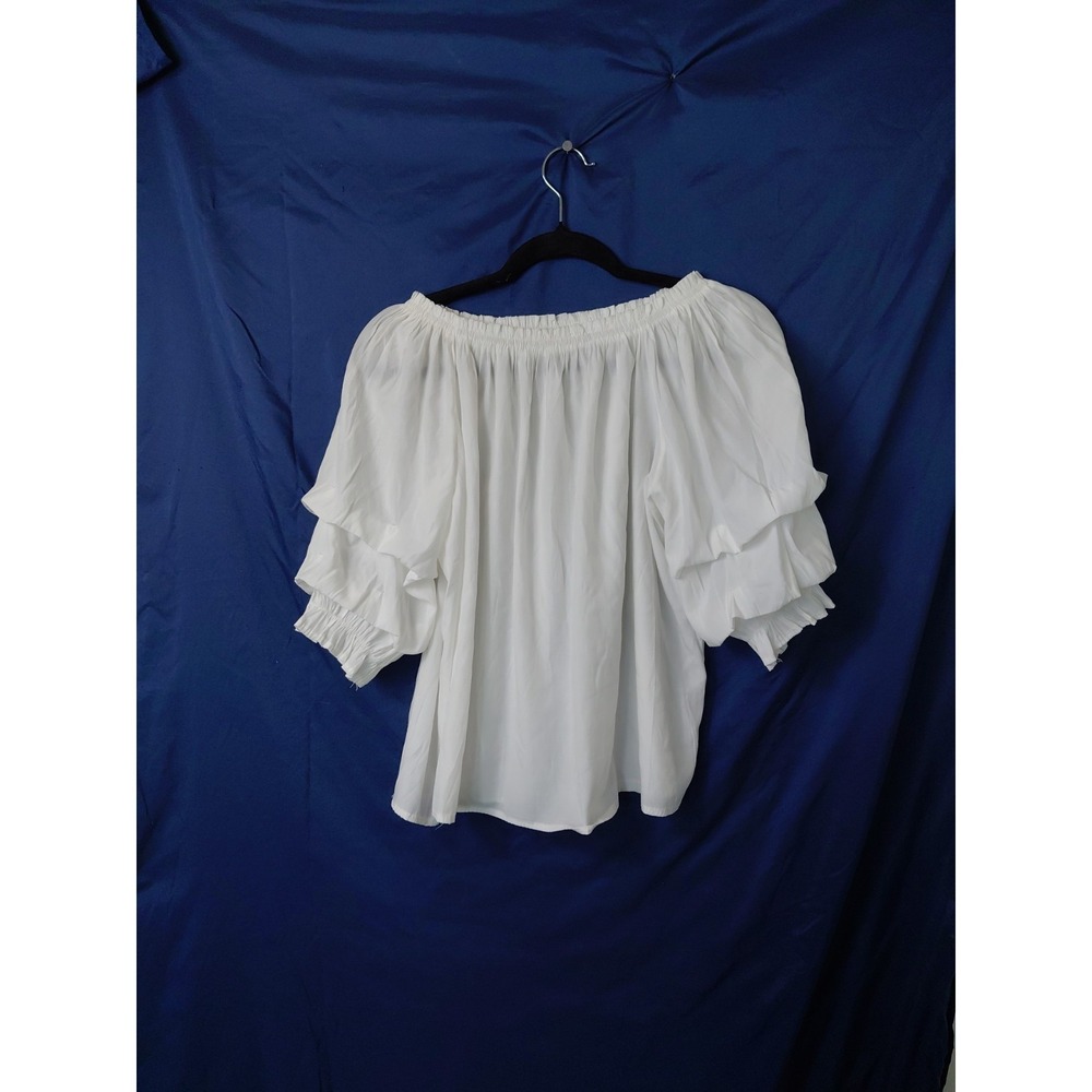 Womens White Off The Shoulder Puff Sleeve Blouse Size M Cotton Blend Boho Y2k